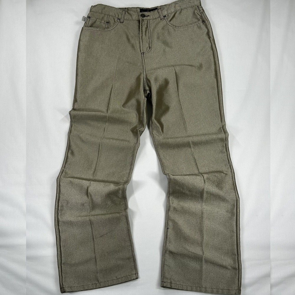 Baby Phat Vintage 2000S/ Y2K Woman's Satin Coated Denim Pants Metallic Golden 13